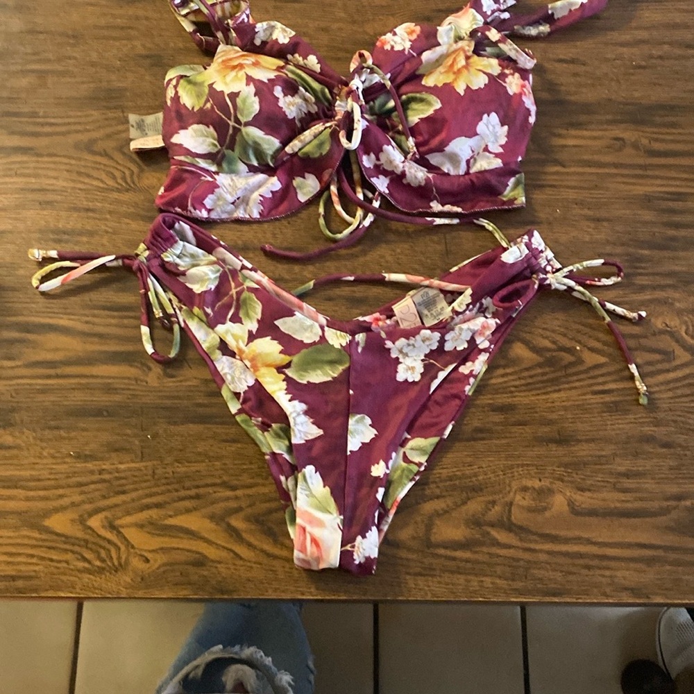 Floral Bikini Set - Purple and Green